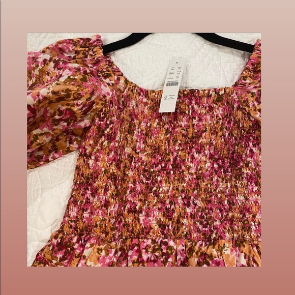 J crew smocked puff sleeved pink faded floral pattern š· - Picture 8 of 8